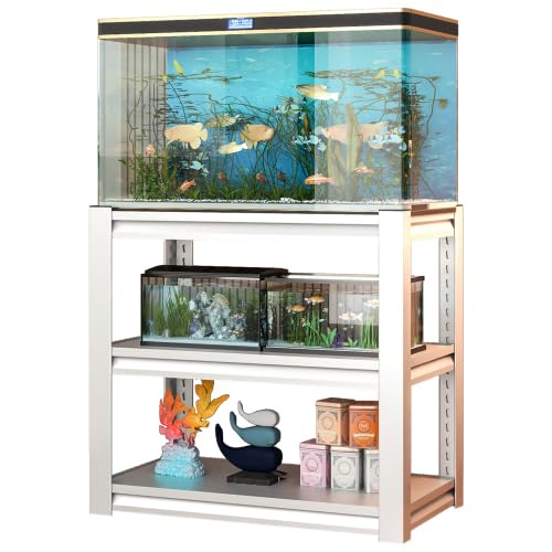 20-30 Gallon Fish Tank Stand - Metal Aquarium Stand, 34 "W x 18 "D x 31" H Adjustable Heavy Duty Reptile Tank Stand, Adjustable 3-Tier Fish Tank Rack Shelf for Home Office, Tank Not Included - color: White, size: 34 "W x 18 "D x 31"H