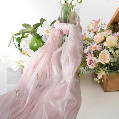 Shinny Threat Hijab Flower Embroidery Shawl Scarf Summer Cool Headwrap | Shinny Threat, Flower Embroidery - color: Light Pink