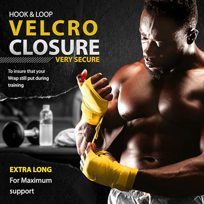 DXM SPORTS Boxing Hand Wraps Inner Gloves - 180 Inch Elasticated Thumb Loop Bandages - Kickboxing MMA Muay Thai Kickboxing Martial Arts Punching Training for Men Women - color: Yellow