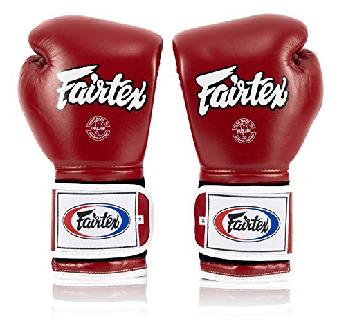 Fairtex BGV9 Muay 전문 복서 및 트레이너를 위한 | 하드 타자를 위한 멕시코 스타일 장갑 | 무술용 MMA 장갑 | 경량 및 충격 흡수 복싱 장갑 - color: 레드/화이트 파이핑, size: 14온스