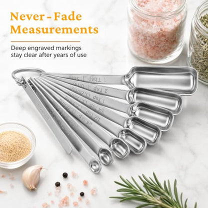 23 Pcs Stainless Steel Measuring Spoons Set with Leveler, Metal Round & Rectangular Spoons plus 5 Mini Teaspoons for Precise Cooking and Baking, Standard Sizes with Clear Engraved Markings - size: 23 Pcs