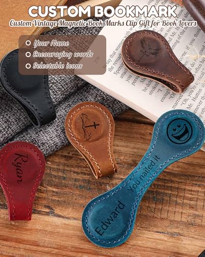 Personalized Magnetic Leather Bookmark Custom Engraved Name Text Bookmarks Customized Magnet Book Marks for Women Men Book Lovers Readers Travelers (Retro) - color: Retro