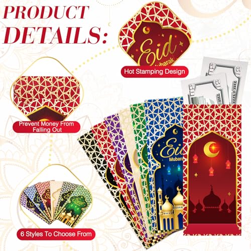 Zhanmai 36 Pcs Eid Mubarak Money Envelopes 7 x 3.15 Inch Ramadan Cash Gift Card Holders Eid Gold Foil Greetings Pockets for Eid Holiday Party Supplies Celebrations Decorations (Vertical) - style: Vertical