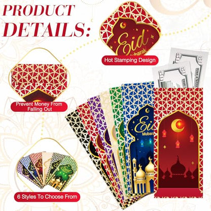 Zhanmai 36 Pcs Eid Mubarak Money Envelopes 7 x 3.15 Inch Ramadan Cash Gift Card Holders Eid Gold Foil Greetings Pockets for Eid Holiday Party Supplies Celebrations Decorations (Vertical) - style: Vertical