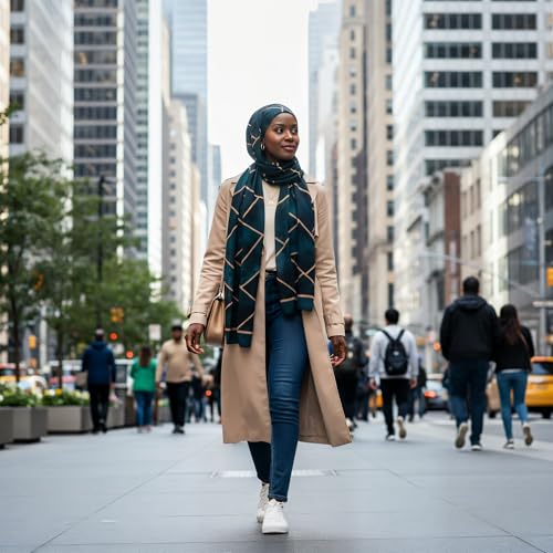 Hijab Modest and Elegant | Beautifully Designed Printed Chiffon Patterns | Muslim Women Head Scarf and Veil - color: Green