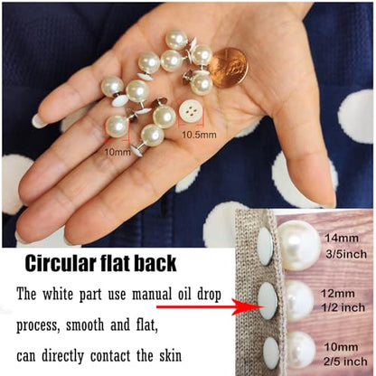ZLMCUJE 10 Sets Pearl Buttons No Sew Buttons Pearl Brooch Pins Fixed Pins No Tool Removable Reusable for Shirt Blouse Dress Sweater Shawl,for Women (10mm) - size: 10mm/0.39inch