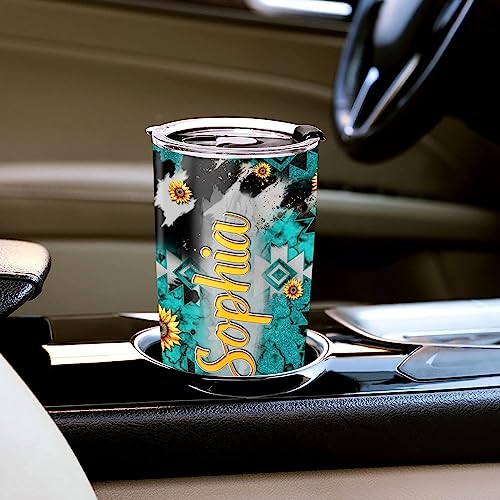 WAZONE Personalized Cow Tumbler With Lid Western Cowhide 20oz 30oz Custom Name Vacuum Travel Mug Insulated Cup Christmas Birthday Gift for Women Girl Daughter Sister Animal Lovers - color: Cow