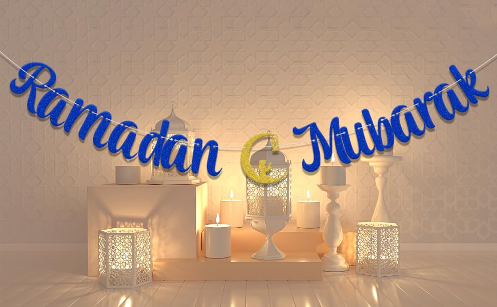 Ramadan Mubarak Banner - Ramadan Decorations - Eid Decorations Blue - size: Blue Ramadan Mubarak