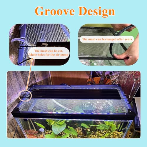 Magnetic Fish Tank Lid Green Frame Grey Fiberglass Mesh, DIY Fish Tank Cover Adjustable Size Fit Tank Size Max 35''X19'' for Preventing Fish from Jumping Out and Reptile Escaping - color: Green Frame Grey Fiberglass Net