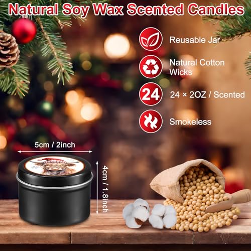 Nuanchu 24 Pack Christmas Scented Candles Gift Set Highland Cattle Candle for Her Him 2oz Natural Soy Wax Jar Long Lasting Aromatherapy Bulk Favors Set for Christmas Party Home Decor - style: Highland Cattle