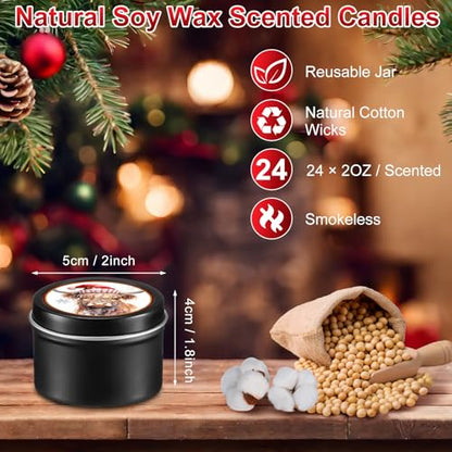 Nuanchu 24 Pack Christmas Scented Candles Gift Set Highland Cattle Candle for Her Him 2oz Natural Soy Wax Jar Long Lasting Aromatherapy Bulk Favors Set for Christmas Party Home Decor - style: Highland Cattle