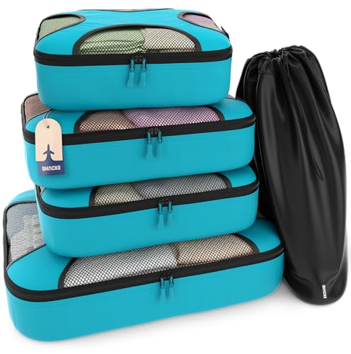 Shacke 5 Set Packing Cubes for Travel with Laundry Bag (Aqua Teal) - color: 5 Set - Aqua Teal, size: Set of 5