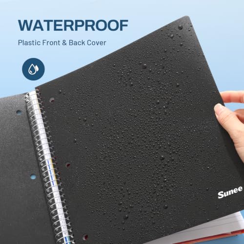 SUNEE 5 Subject Notebook College Ruled - 400 Pages, 9"x11", 5 Pocket Colored Dividers, 3-Hole Punched Paper, Black - color: Black, style: College Ruled