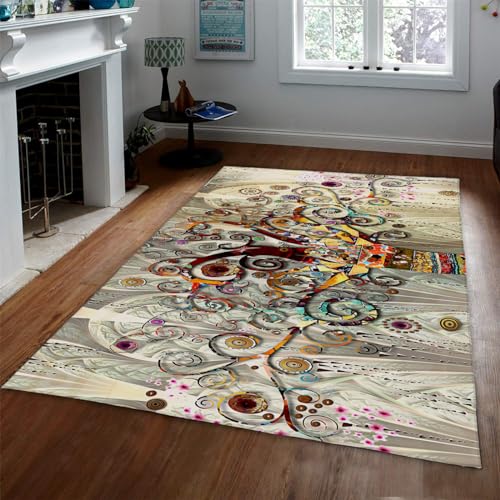Gustav Klimt Style Rug Life Tree Print Area Rugs for Living Room Boys Girls Kids Baby Room Nursery College Dorm Home Decorations 4'x5' - size: 4'x5'