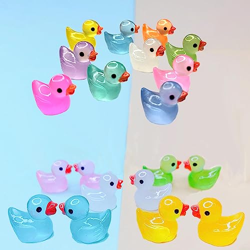 Cidinge 220 Pcs Mini Resin Ducks Luminous Tiny Ducks Miniature Duck Glow in The Dark for DIY Garden Dollhouse Duck Accessories Micro Landscape Aquarium Party Decor - style: Resin Luminous Ducks