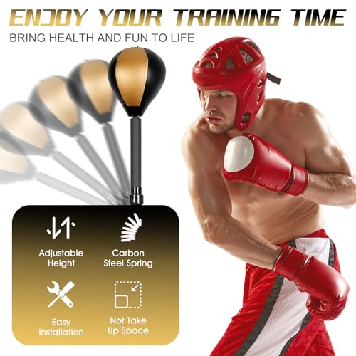 Standing Reflex Speed Bag with Thick Base, Adjustable Height & Reinforced Spring (Golden Black)