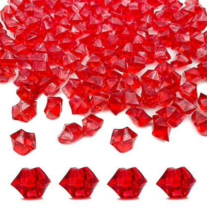 Vase Fillers,150 pcs 16 * 22 mm Red Fake Crushed Ice Cubes, Red Plastic Artificial Acrylic Rocks Acrylic Decor - color: Red-16*22mm-150pcs