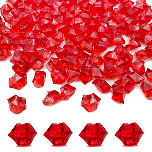 Vase Fillers,150 pcs 16 * 22 mm Red Fake Crushed Ice Cubes, Red Plastic Artificial Acrylic Rocks Acrylic Decor - color: Red-16*22mm-150pcs