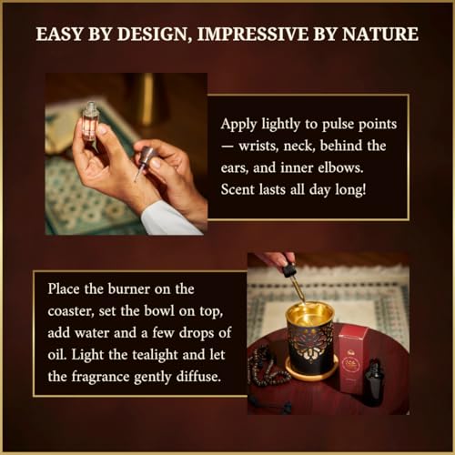 Dukhni Oud & Musk Gift Set | 30ml Oud Diffuser Oil, 6ml Misk Rijali Attar, Wrought Iron Burner, Brass Bowl, Wooden Coaster & Tea Light Candle | Perfect for Ramadan & Eid Gifting