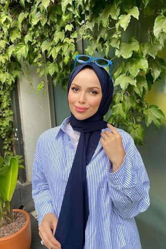 Instant Hijab Scarf for Women – Soft, No-Iron, No-Pins, Ready-to-Wear Hijab – Stretchy & Lightweight Polyester Fabric - color: C7 Navy Blue