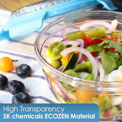 WHALEHOUSE 2-Pack 33 OZ Clear Eco-friendly SK chemicals ECOZEN Salad Container Sets, Portable Plastic Salad Bowls with Lid, Leak-Proof Dressing Container, Bento Lunch Box for Meal Prep & Food Storage - color: Blue-2 Pack
