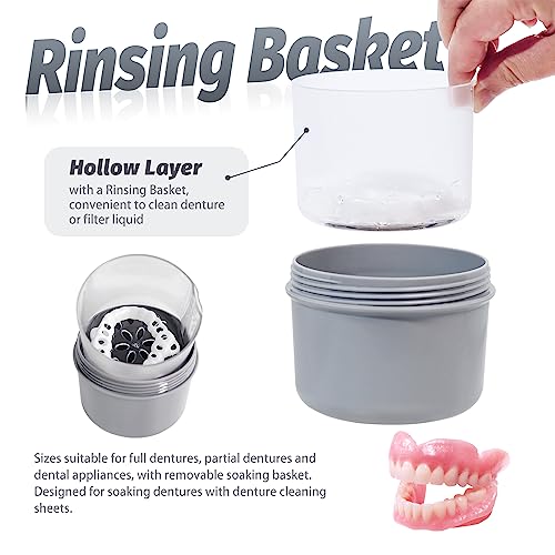 Uouovo Large Denture Bath Cup No Leak Denture Case Retainer Cleaner Case Complete Cleaning Care Denture Clear and Retainer Denture Holder for Soaking (grey) - color: grey