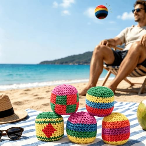 2/5/10 PCS Handmade Crochet Footbag Set for Adults – Assorted Kick & Toss Bags, Juggling Balls for Beginners, Outdoor & Party Fun - size: 5PCS