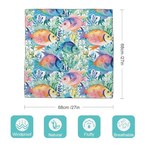 Women’s Square Scarf 27"x27", Lightweight Chiffon Satin Feel Fashion Scarf for Neck Hair Band Head Wrap Bag Accessory - color: Colorful Fish Sea Life