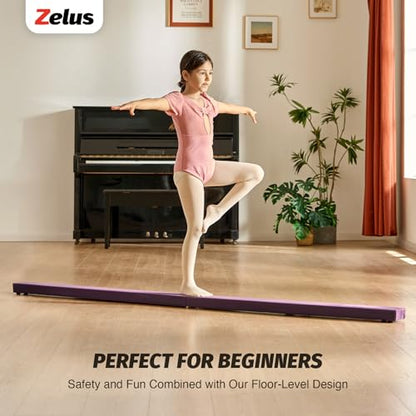 ZELUS 8' Folding Gymnastics Balance Beam, Floor Balance Beam w/Carry Handles Anti-Slip Base for Kids, Beginners & Professional Gymnasts - color: Purple