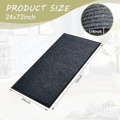 Front Door Mat, 2'x6'Indoor Outdoor Welcome Commercial Floor Mats | Heavy Duty Durable Inside Outside Entrance, Waterproof All-Season, All-Weather Non Slip Backing Doormat for Entryway, Black - size: 24"x72"