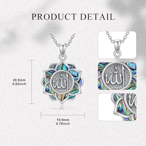 Allah Necklace 925 Sterling Silver Lotus Allah Pendant Arabic Muslim Jewelry for Women Men - style: Style-4