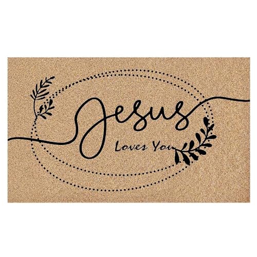 Christian Jesus Loves You Welcome Door Mat, Religious Christian Prayer Bible Verse Artificial Coco Coir Doormat for Indoor Outdoor Porch Front Door Entrance Outside, 17x30 in - color: Bible 2