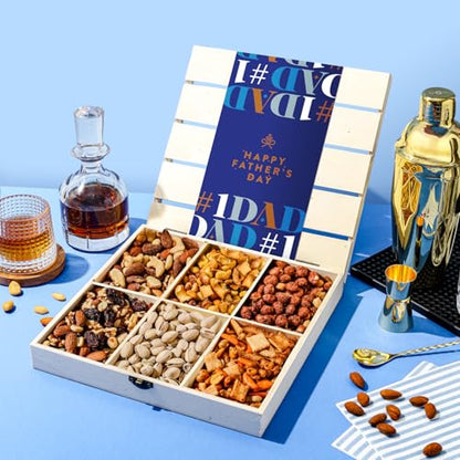 Fathers Day Gift Basket, Nut Gift Basket in Reusable Wooden Crate, Healthy Gift Option, Gourmet Snack Food Box, with Unique Flavors, Great for Dad, Father, Grandfather, Bonnie & Pop - style: Father's Day