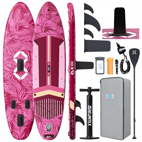 ZLX 11'6"x35" Ultra Wide Inflatable Stand Up Paddle Board | Stable Non-Slip Deck Pad, Unique Fin System, Premium SUP Accessories & Backpack - Upgraded Pump for Adults, All Skill Levels - color: Red