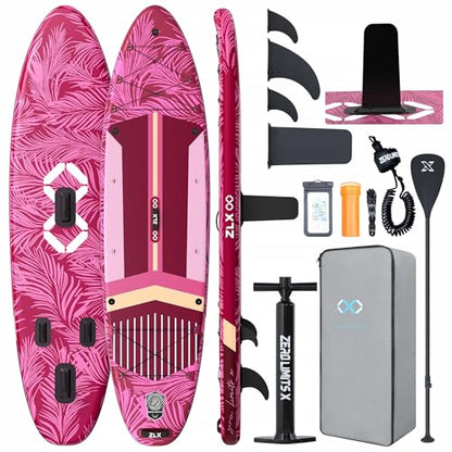 ZLX 11'6"x35" Ultra Wide Inflatable Stand Up Paddle Board | Stable Non-Slip Deck Pad, Unique Fin System, Premium SUP Accessories & Backpack - Upgraded Pump for Adults, All Skill Levels - color: Red