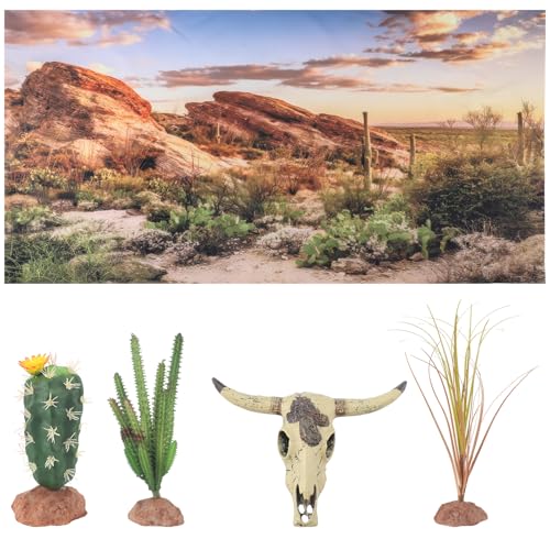 Bearded Dragon Tank Background 35 x 17 Inches Reptile Habitat Terrarium Background Blue Sky Cactus Sun and Desert Rain Forest Plant for Lizard Chameleon Gecko Snake Amphibian Terrarium Decor