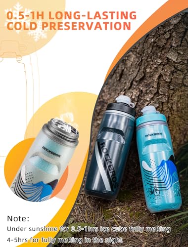 ROCKBROS Bike Water Bottle, 21oz Insulated Cycling Squeeze Bottle | 21oz Insulated Bike Bottle Keeps Drinks Cold for Hours, with Soft Squeeze Design, Leakproof Spout and Universal Cage Fit - color: White-red
