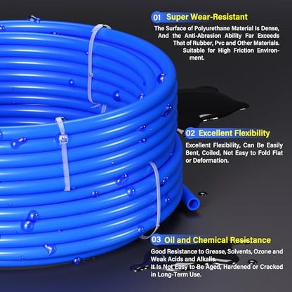 TAILONZ PNEUMATIC Air Line 1/4 inch od Blue Polyurethane PU Air Hose Pipe Tube 60M/200FT - color: Blue-PU, size: 1/4'' OD/200ft/60m