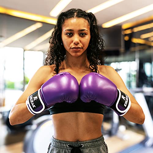 Kruzak Plain Boxing Gloves for Sparring, Kickboxing, Muay Thai, Martial Arts & MMA Fighting - Men & Women Punch Bag Mitts Training and Focus Pads Punching - color: Purple, size: 14 oz