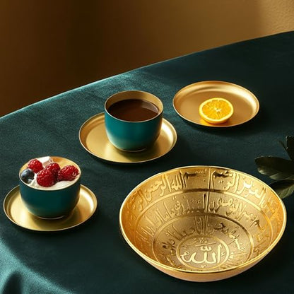 Islamic Decorative Bowl, Home Decor Plaque, Decorative Accessory Engraved with Ayatul Kursi Ornaments for Serving Nuts, Snacks, Candies, Cookies and Fruits - Gold