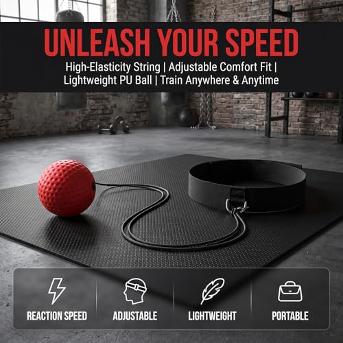 Head Mounted Boxing Reaction Ball Adjustable Headband Elastic Cord Reflex Trainer for Home Speed Training Stress Relief