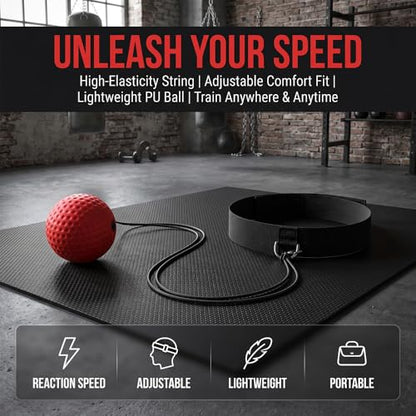 Head Mounted Boxing Reaction Ball Adjustable Headband Elastic Cord Reflex Trainer for Home Speed Training Stress Relief