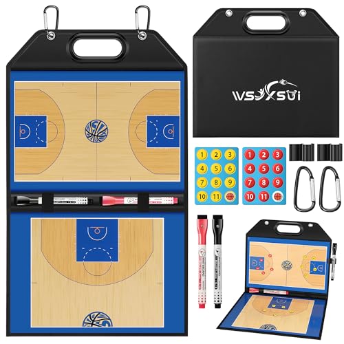 Magnetic Basketball Coaching Board | Foldable Leather Basketball Clipboard Kit for Coaches | Professional Basketball Tactic Board | Dry Erase Strategy Whiteboard | Carry Handle | Lightweight - style: Basketabll