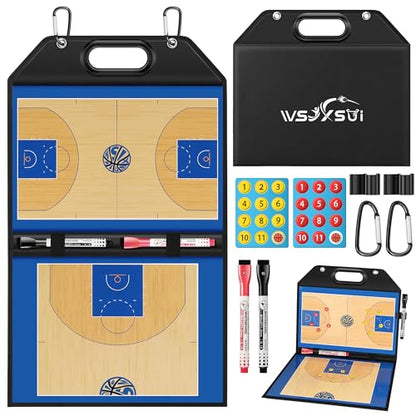 Magnetic Basketball Coaching Board | Foldable Leather Basketball Clipboard Kit for Coaches | Professional Basketball Tactic Board | Dry Erase Strategy Whiteboard | Carry Handle | Lightweight - style: Basketabll
