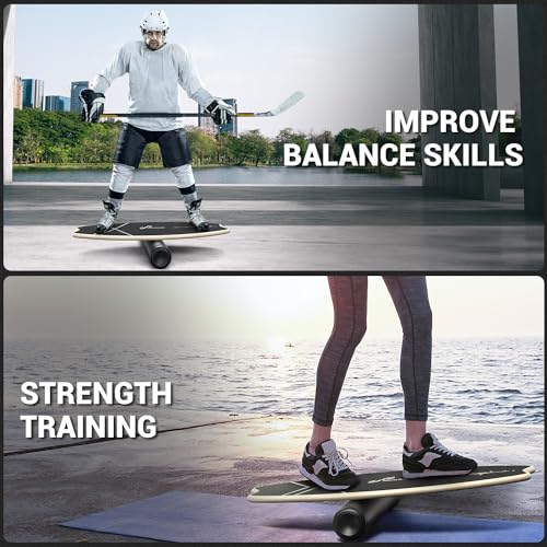 Sportneer Balance Board - 7 Modes Wobble Board with Adjustable Stoppers - Exercise Balancing Stability Trainer for Improve Balance, Surf Trainer & Physical Therapy - Roller and 2.8'' Ball Included - color: Beige