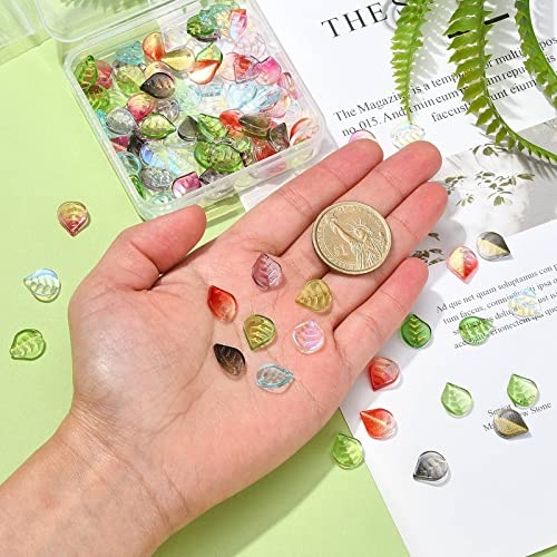 LiQunSweet 100 Pcs Glass Crystal Charms Glitter Mini Plant Leaf Charm for Jewelry Making DIY Accessories - color: Leaf Glass Charm_100 Pcs