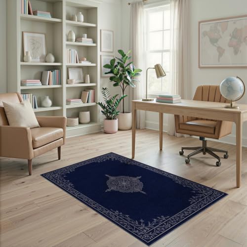 4'x6' Blue Deep Medallion Prayer Design Washable Area Rug - color: Blue/Pattern 12, size: 4' x 6' (Rectangular)