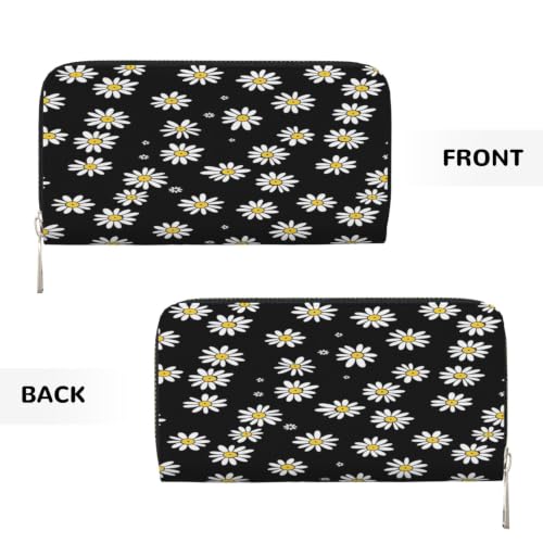 Chrysanthemum PU Leather Long Wallet for Women Men, Zipper Clutch Wallet RFID Card Holder Organizer - color: Chrysanthemum