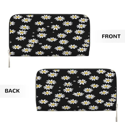 Chrysanthemum PU Leather Long Wallet for Women Men, Zipper Clutch Wallet RFID Card Holder Organizer - color: Chrysanthemum