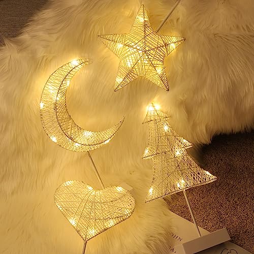 Lewondr Heart Decorative Table Lamp, Valentines Day LED Light Winding Cotton Thread Night Lamp for Bedroom, Battery Powered Desk Lamp for Galentine's Day Romantic Gifts for Women Home Decorations - style: Heart